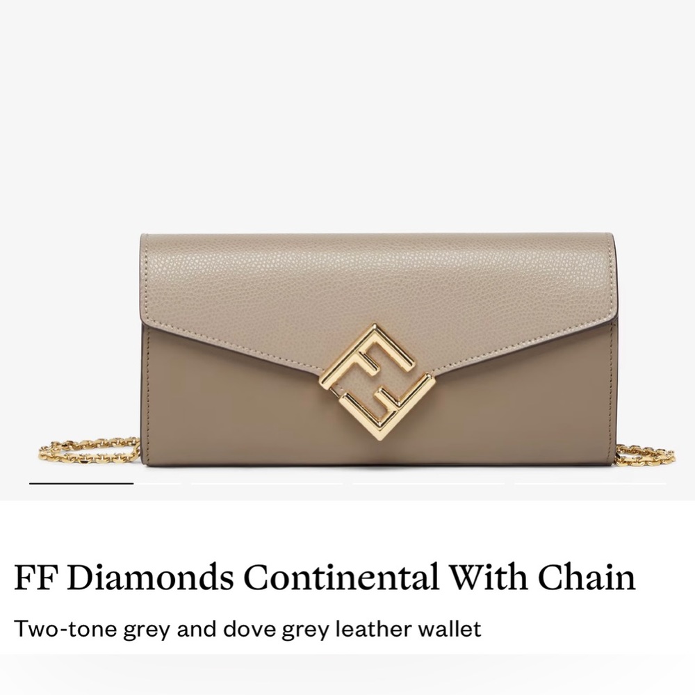 Fendi Two-Tone Dove Grey and Grey Leather Crossbody Wallet with Gold Chain